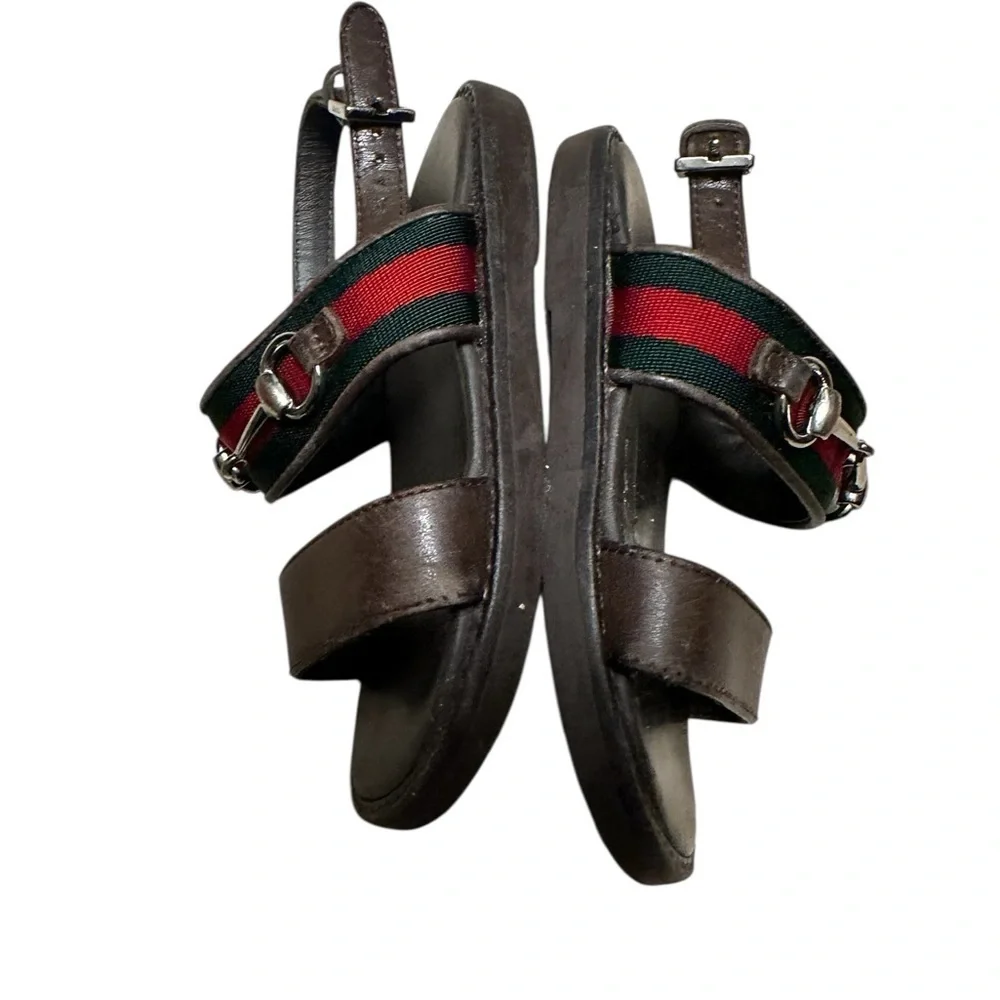 Gucci Brown and Red Sandals with Leather Straps